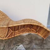 Vintage rattan chaise longue deck chair - 1970s