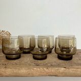 6 small LUMINARC France smoked glass glasses