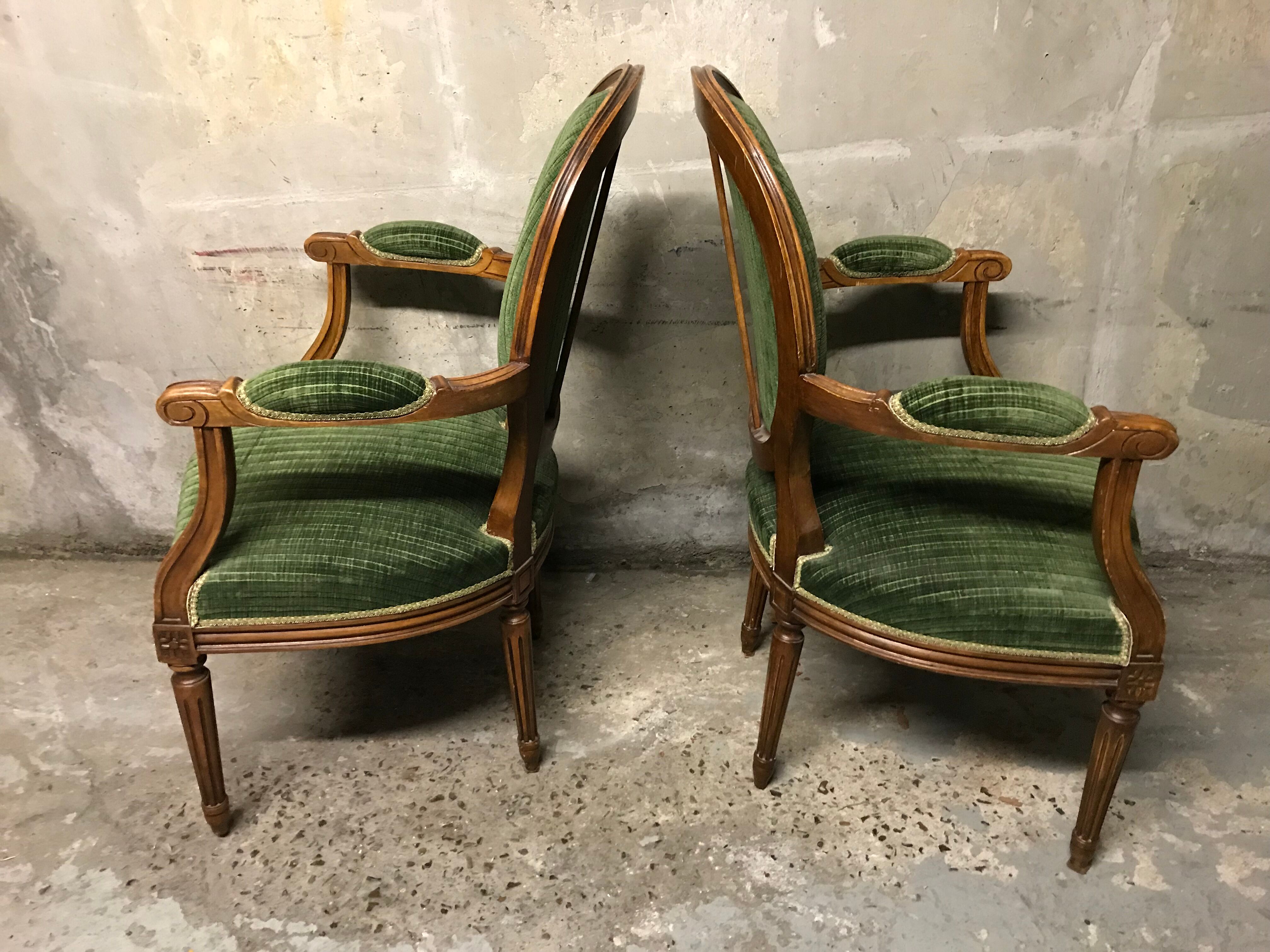 Pair of armchairs Louis XVI green convertibles
