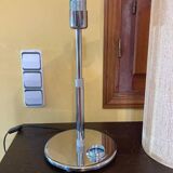 Vintage chrome metal table lamp with fabric in the style of Staff Leuchten, 1989.