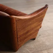 Mid-century sofa in cognac leather and wood by Pacific Green, Australia 1980s