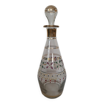 Carafe ancienne dorée à motifs colorés