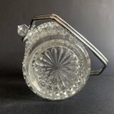 Seau à glace en verre taillé pointe de diamant et anse en métal chromé, années 60