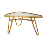 Table basse tripode en rotin vintage
