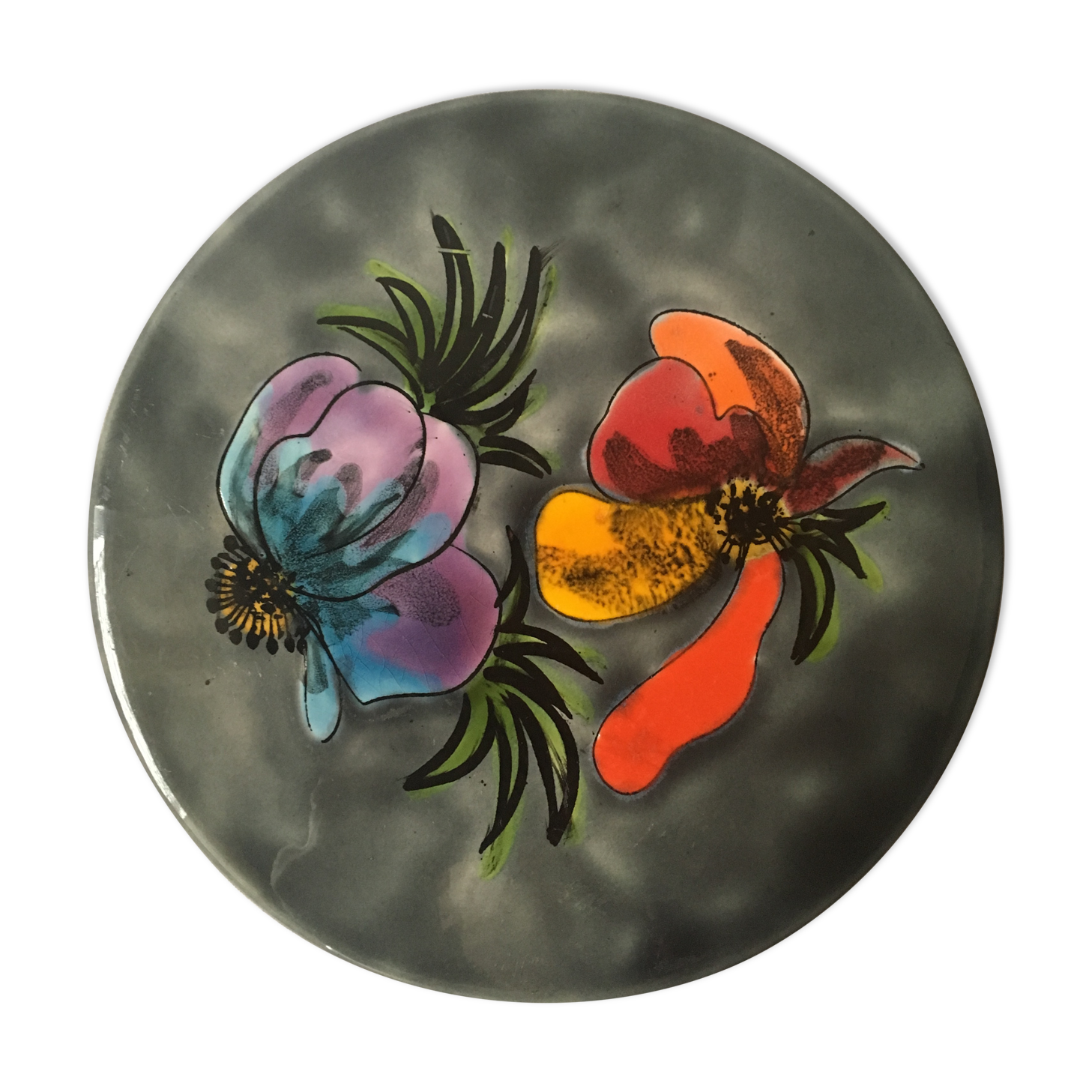 Blue flower underside signed La Roue de Vallauris