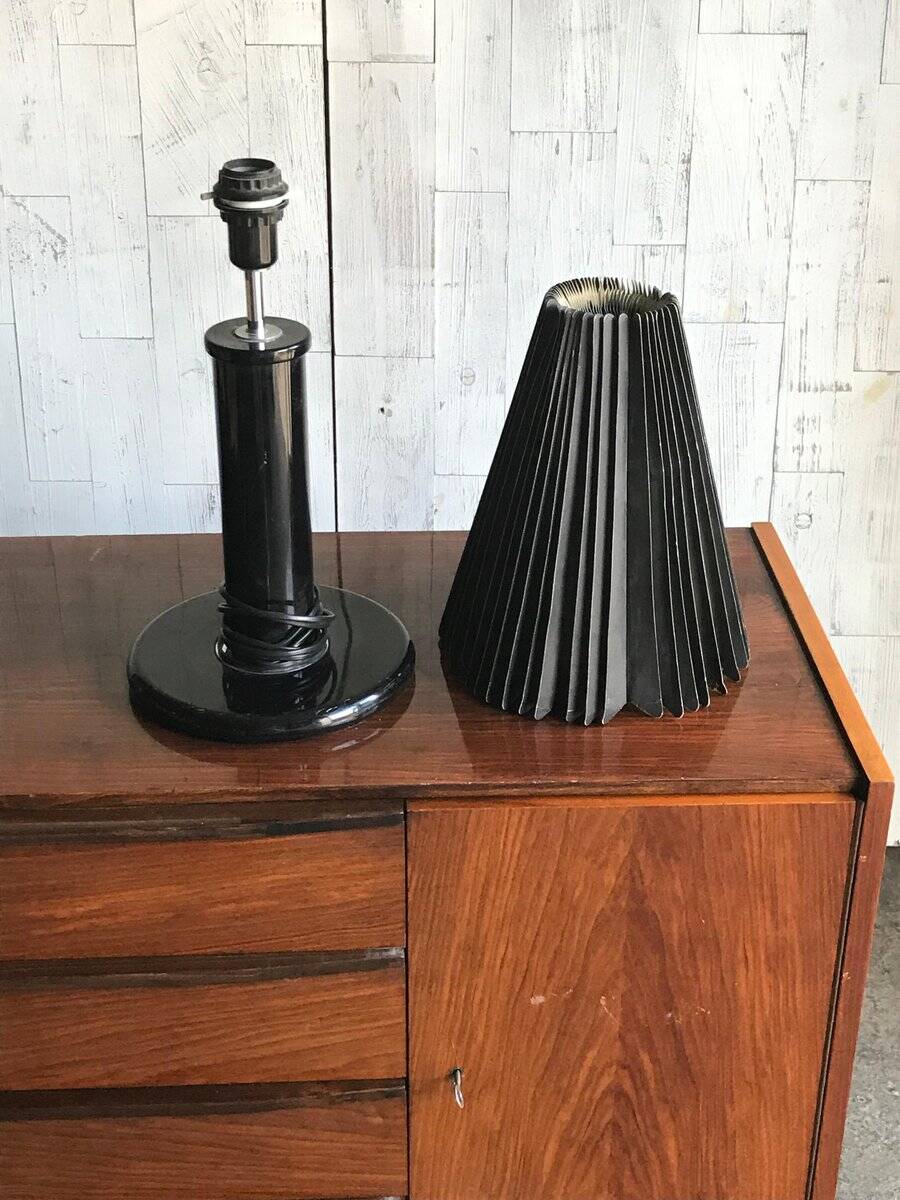 Black metal desk lamp with paper shade in Mid-Century style - 1950s, Czech Republic