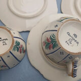 3 cups and 3 numbered Henriot Quimper earthenware saucers