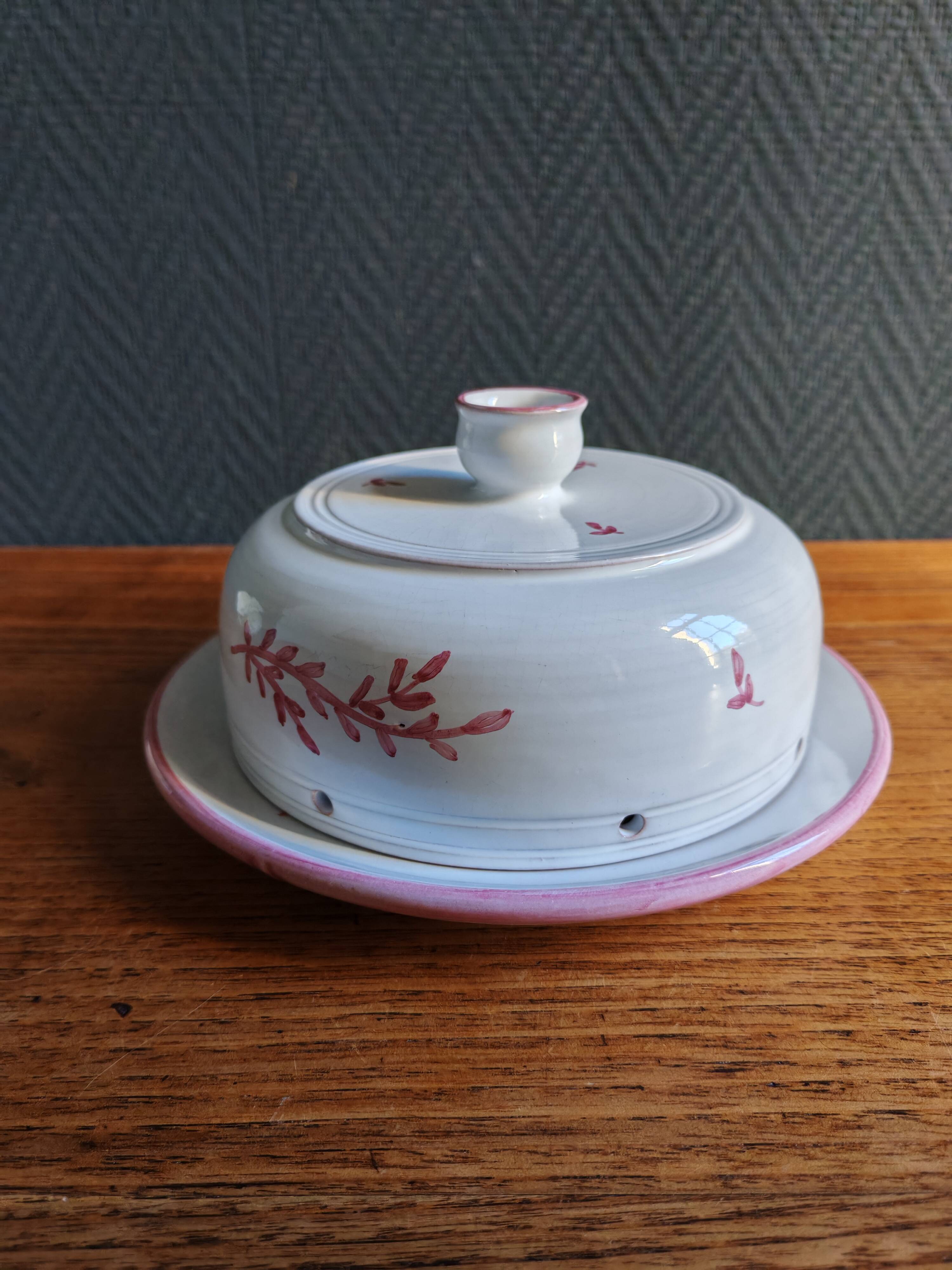 Vintage Ceramic Cheese Dome – Floral Branch Decor