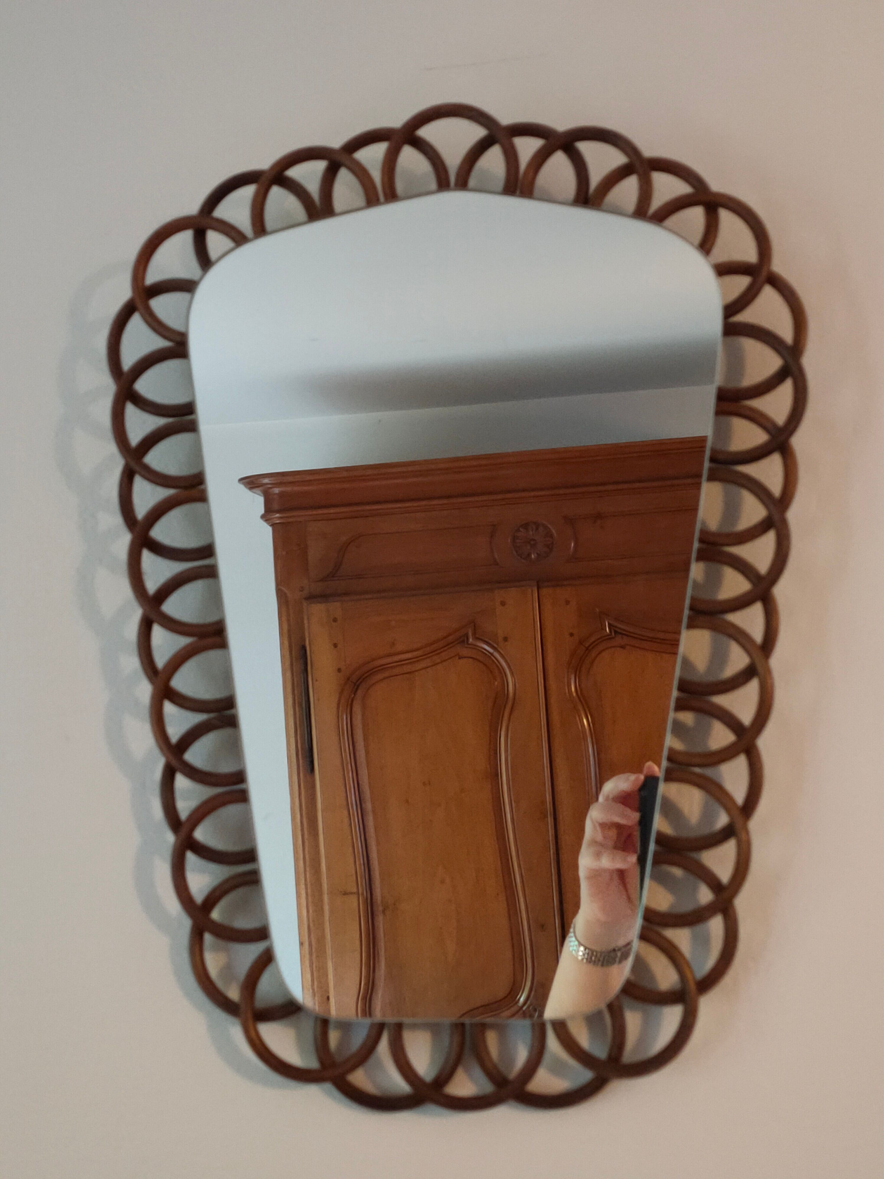 Wooden mirror imitation rattan 60s - 43x31cm