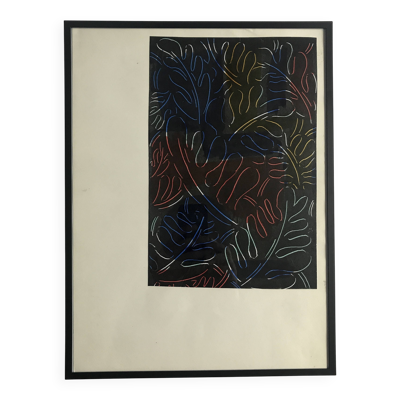 Elie Dayan, Sans titre (motif végétal 3). Technique mixte sur papier