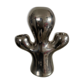 Vintage ceramic cactus candle holder in chrome