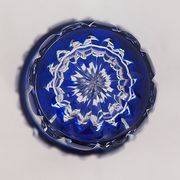 Baccarat, cut crystal bottle, blue lined, diamond gemstones, 14.8 cm.