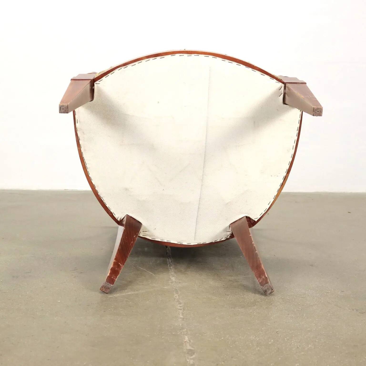 Vintage armchair in fabric and wood with armrests, design Italy 1950s-1960s