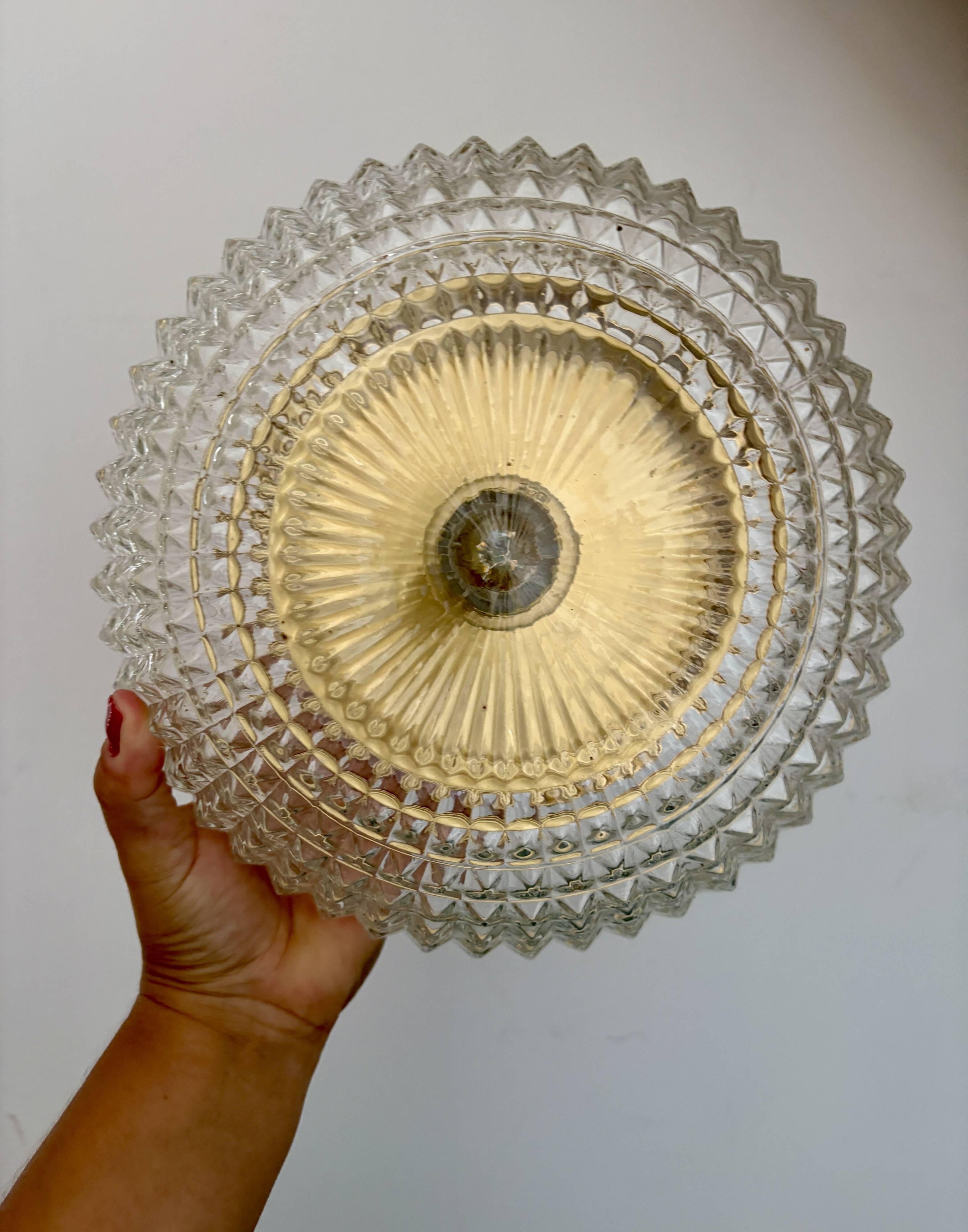 Vintage globe wall or ceiling light in molded diamond-point glass