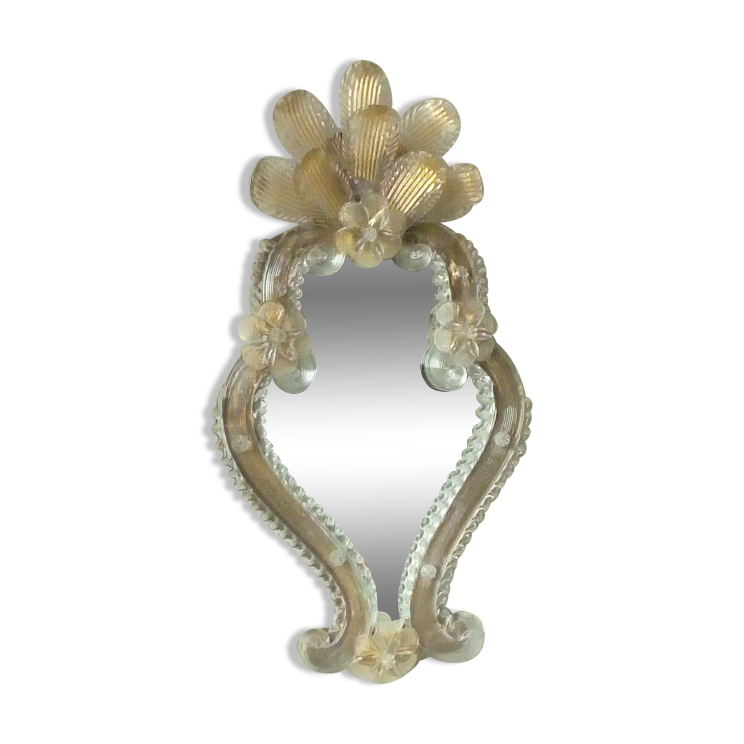 Venetian wall mirror in murano glass on wood 50s-60s