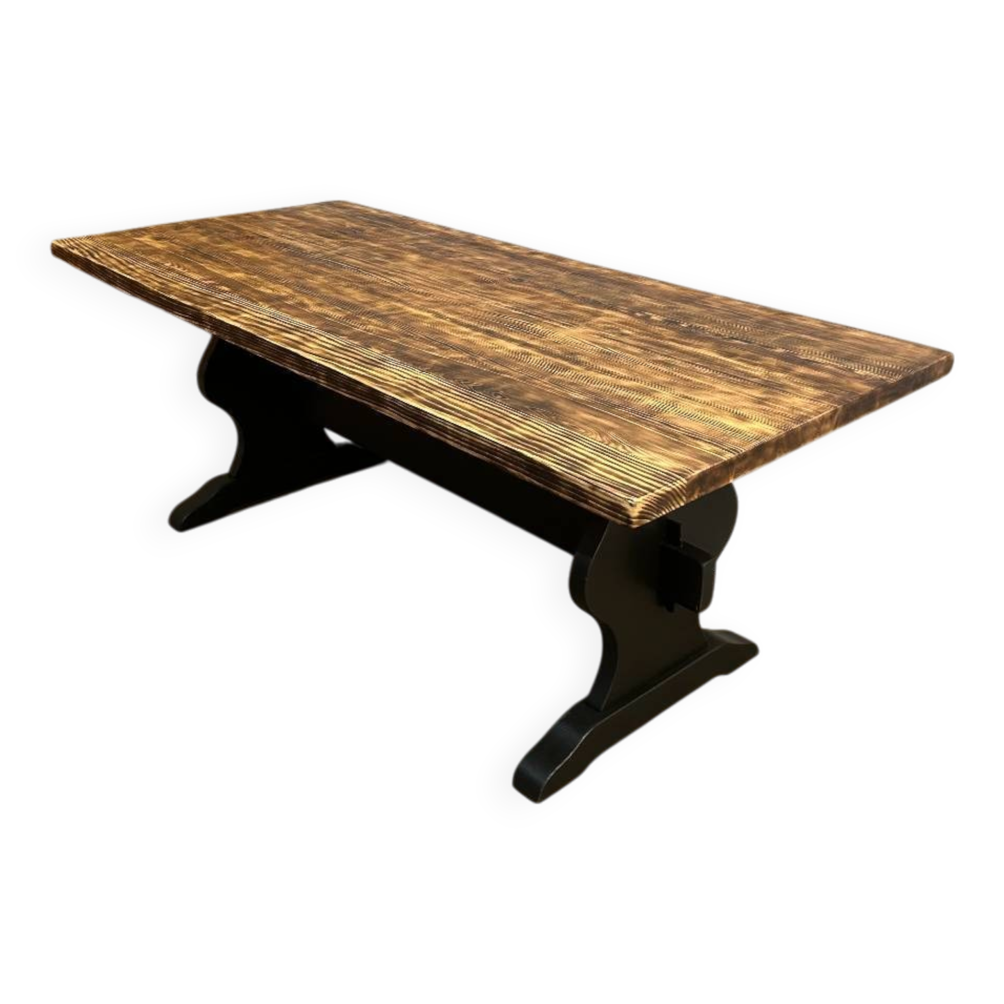 Industrial monastery farmhouse table with burnt top