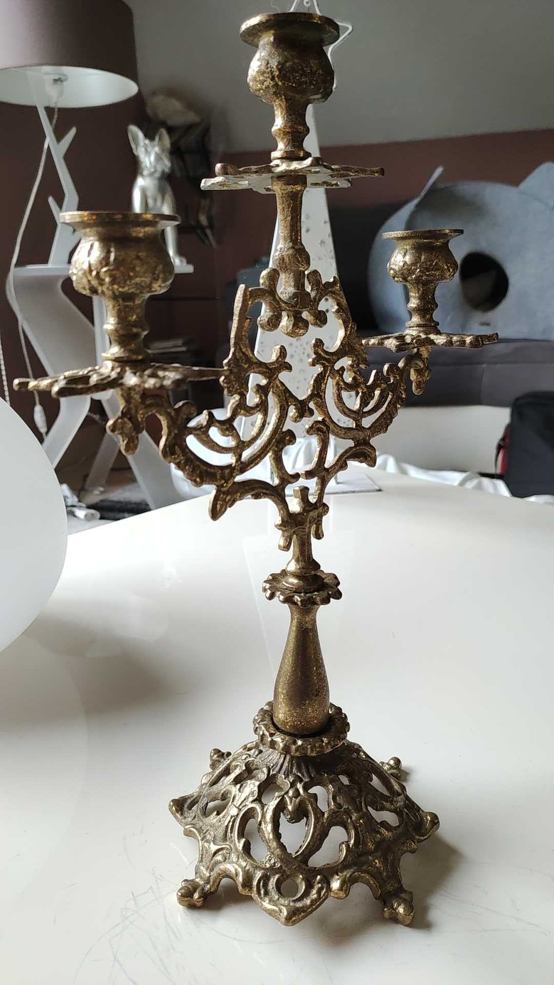 Elegant Antique Chandelier/Candelabra 3 fires in gilded patinated bronze. Baroque/Rococo/Shabby chic style