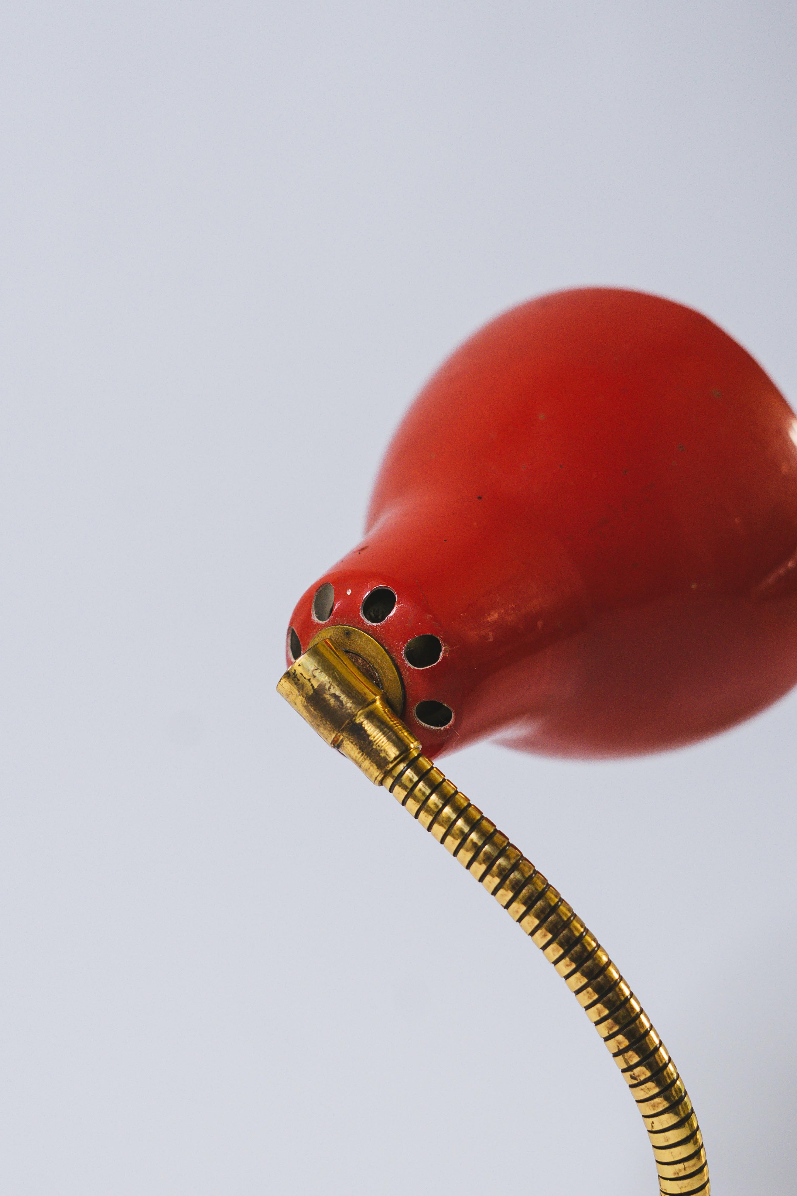 Old desk lamp 60s red works iron and brass