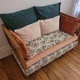 Vintage Bohemian wooden children's sofa bed bench