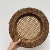 Round rattan table set / natural braided wicker