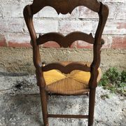 Pair Old Armchair Needle Wood Carved & Seat Paillé + Vintage Fabric Cover