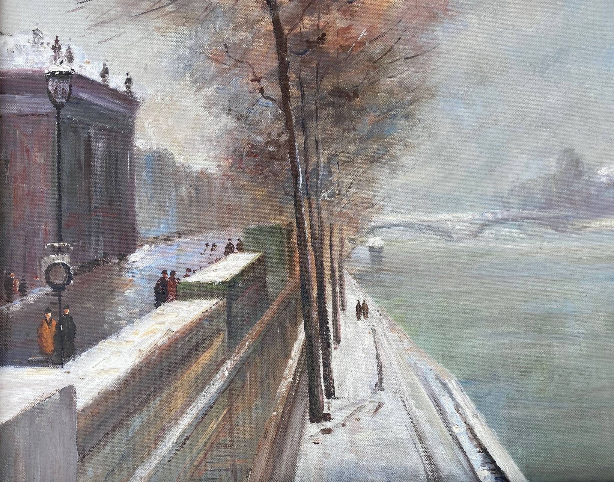 Tableau hst "quai de seine, paris en hiver" école h. a. schaeffer - g.m. + cadre