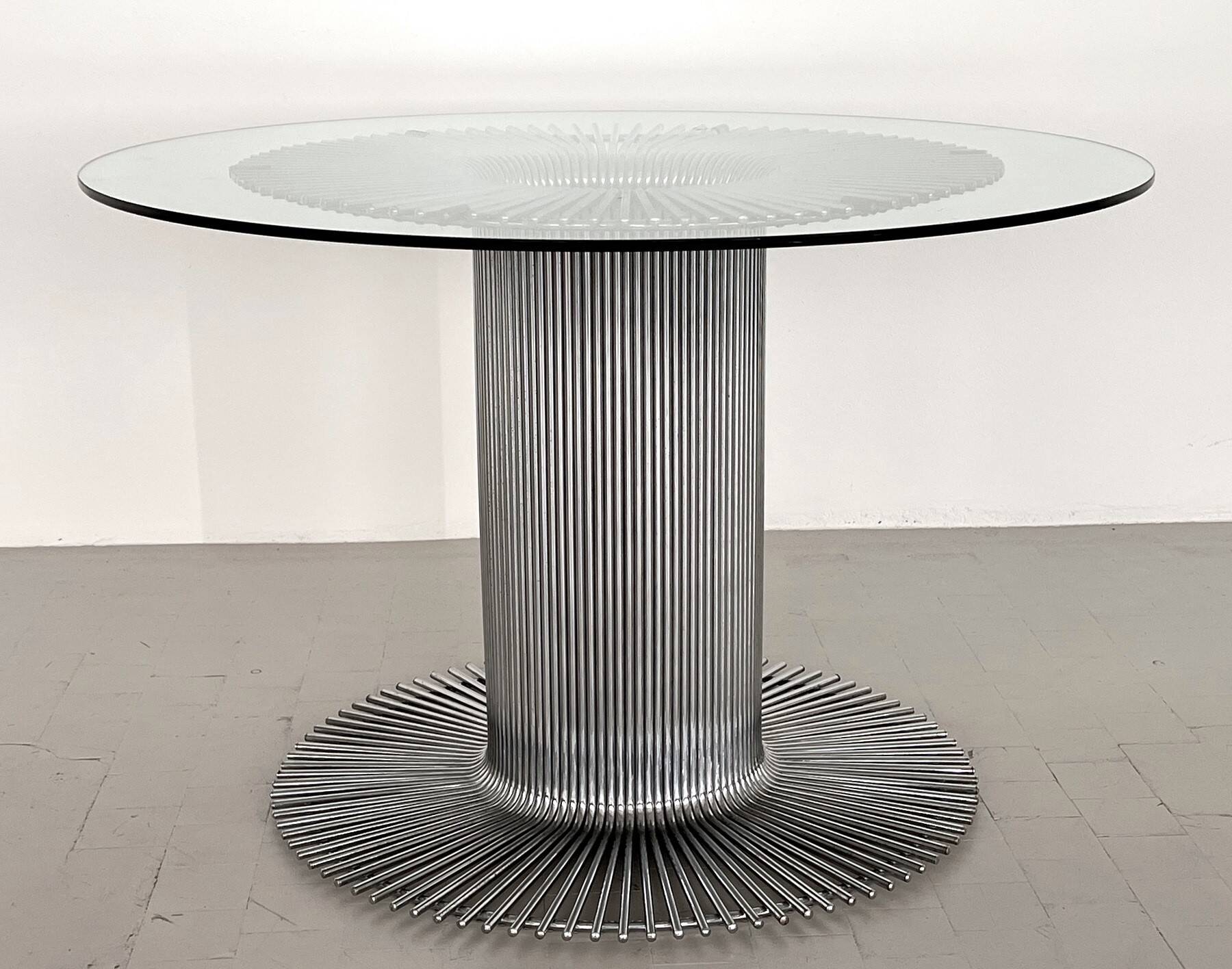 Italian Pedestal Dining Table in Chrome and Glass