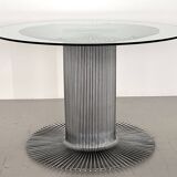 Italian Pedestal Dining Table in Chrome and Glass