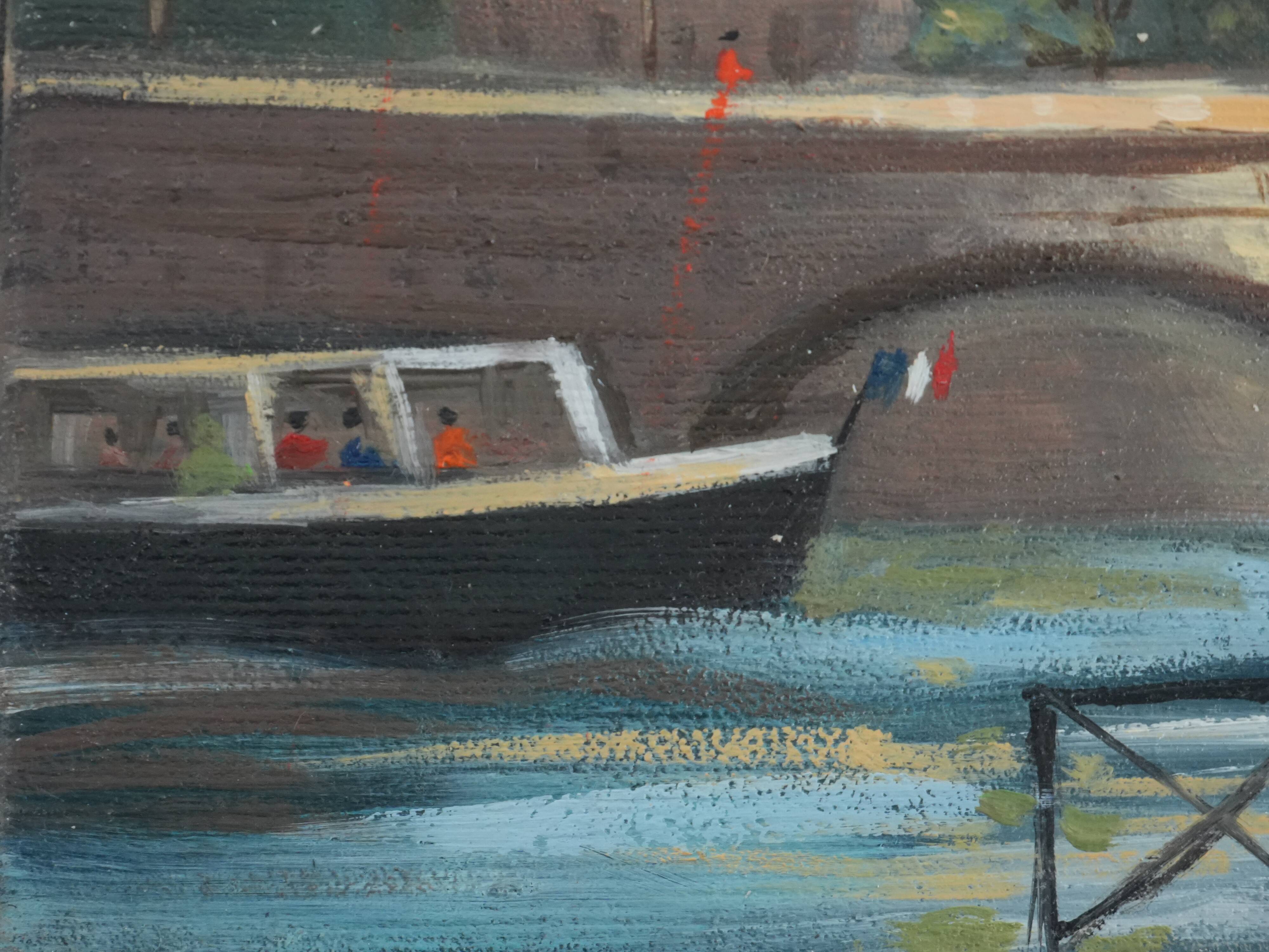 Michel PABOIS : Bateau de la Conciergerie, huile sur toile sur toile signée