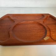 Pair of wooden snack meal trays with compartments.