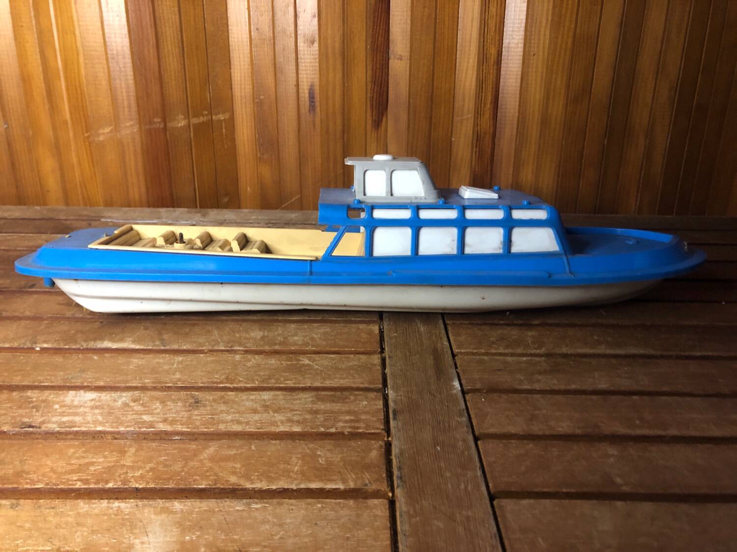 Old Toy Boat Sheet Metal MS Helgoland A Remontoir 1950 Vintage #A599