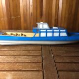 Old Toy Boat Sheet Metal MS Helgoland A Remontoir 1950 Vintage #A599