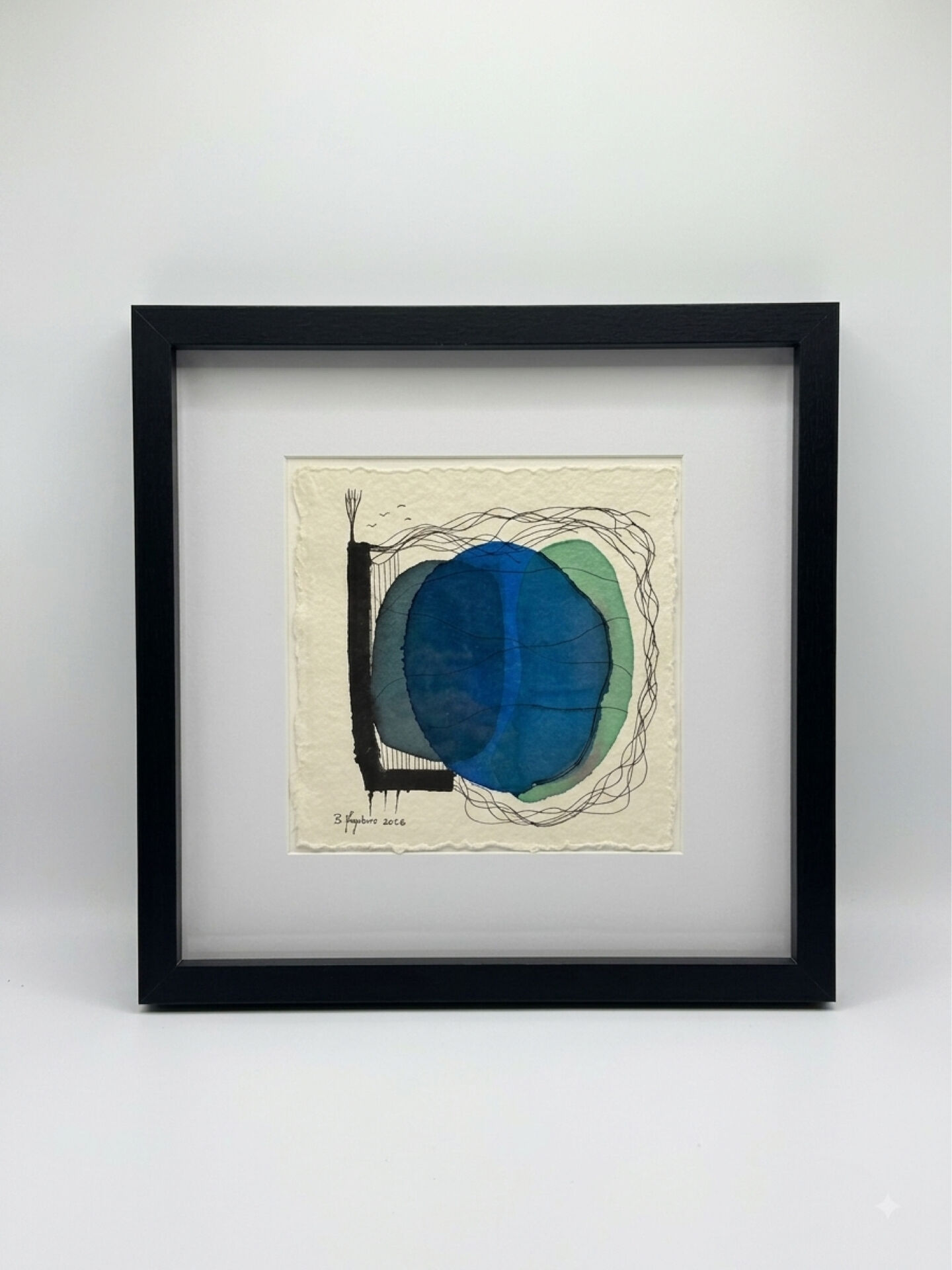 Original Abstract Drawing Framed 33x33 cm