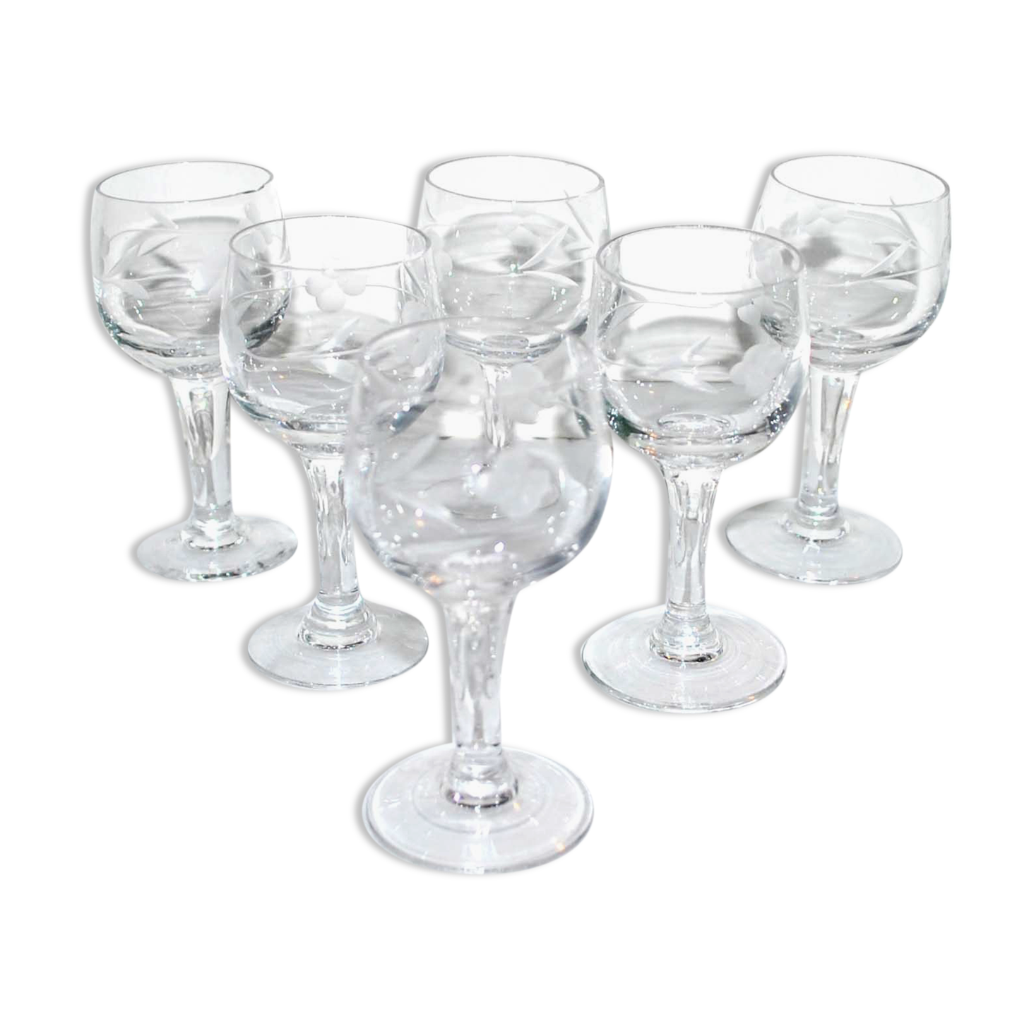 Series of 6 alsatian balloon liqueur glasses in engraved glass vintage rum schnapps drop