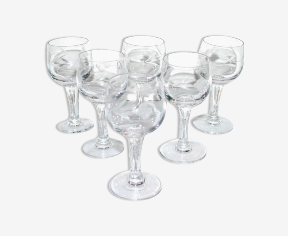Série de 6 verres à liqueur ballon alsacien en verre gravé vintage rhum  schnaps goutte | Selency