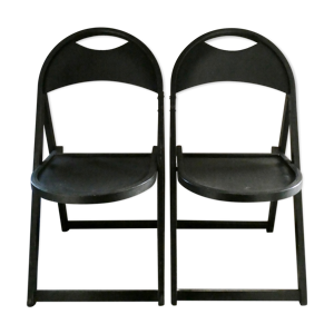 Paire de chaises pliantes OTK, en bois, patine noire