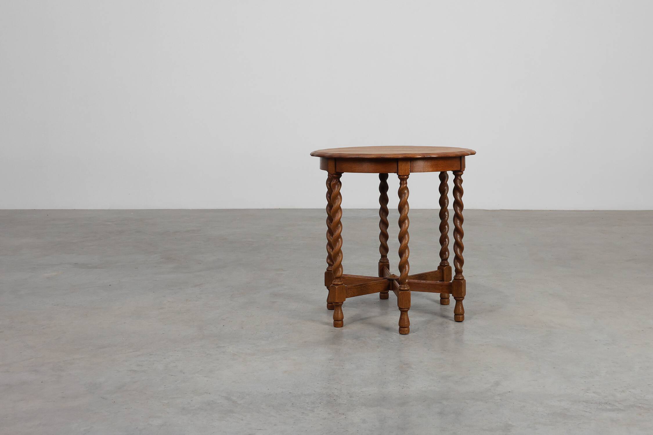 Solid Oak Carved Side Table with Barley-twist legs, France ca. 1890