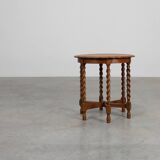 Solid Oak Carved Side Table with Barley-twist legs, France ca. 1890