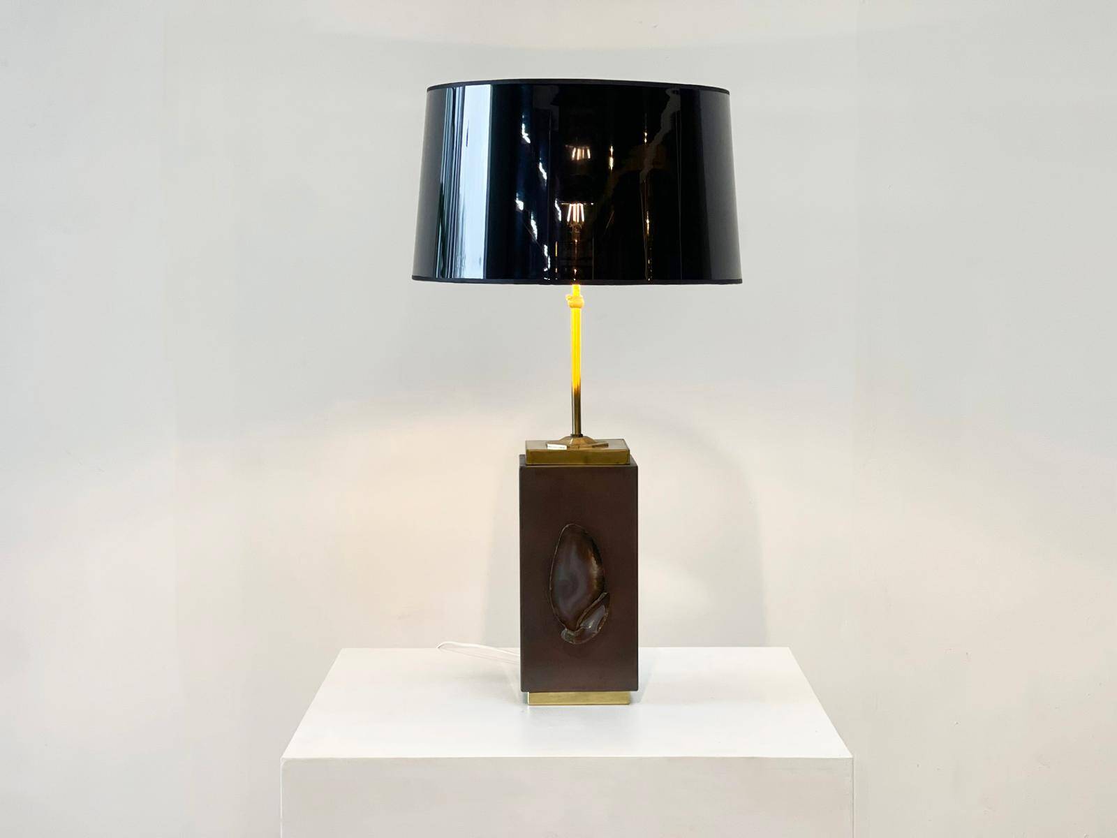 Vintage brass agate table lamp, 1970s
