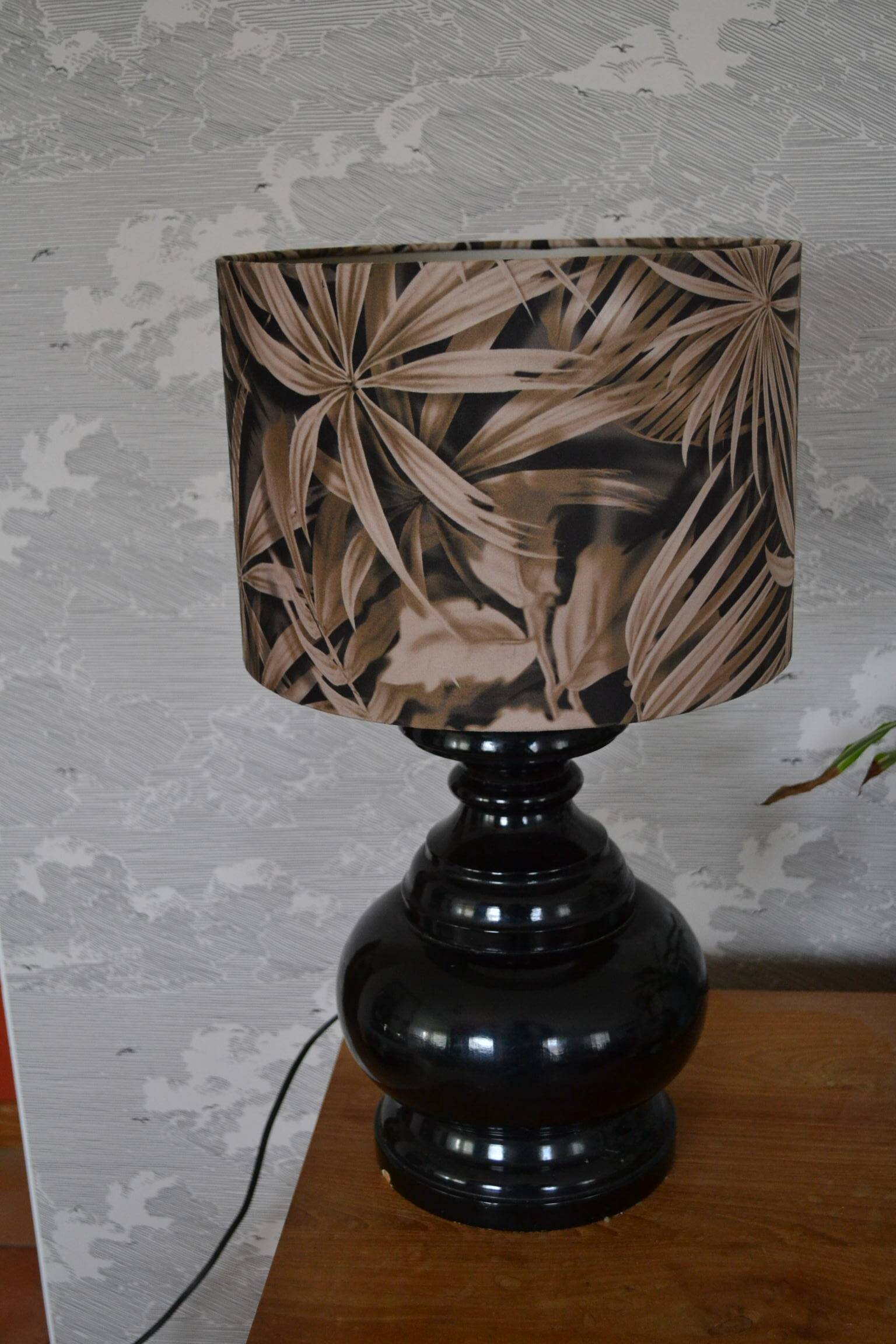 Turned wood lamp