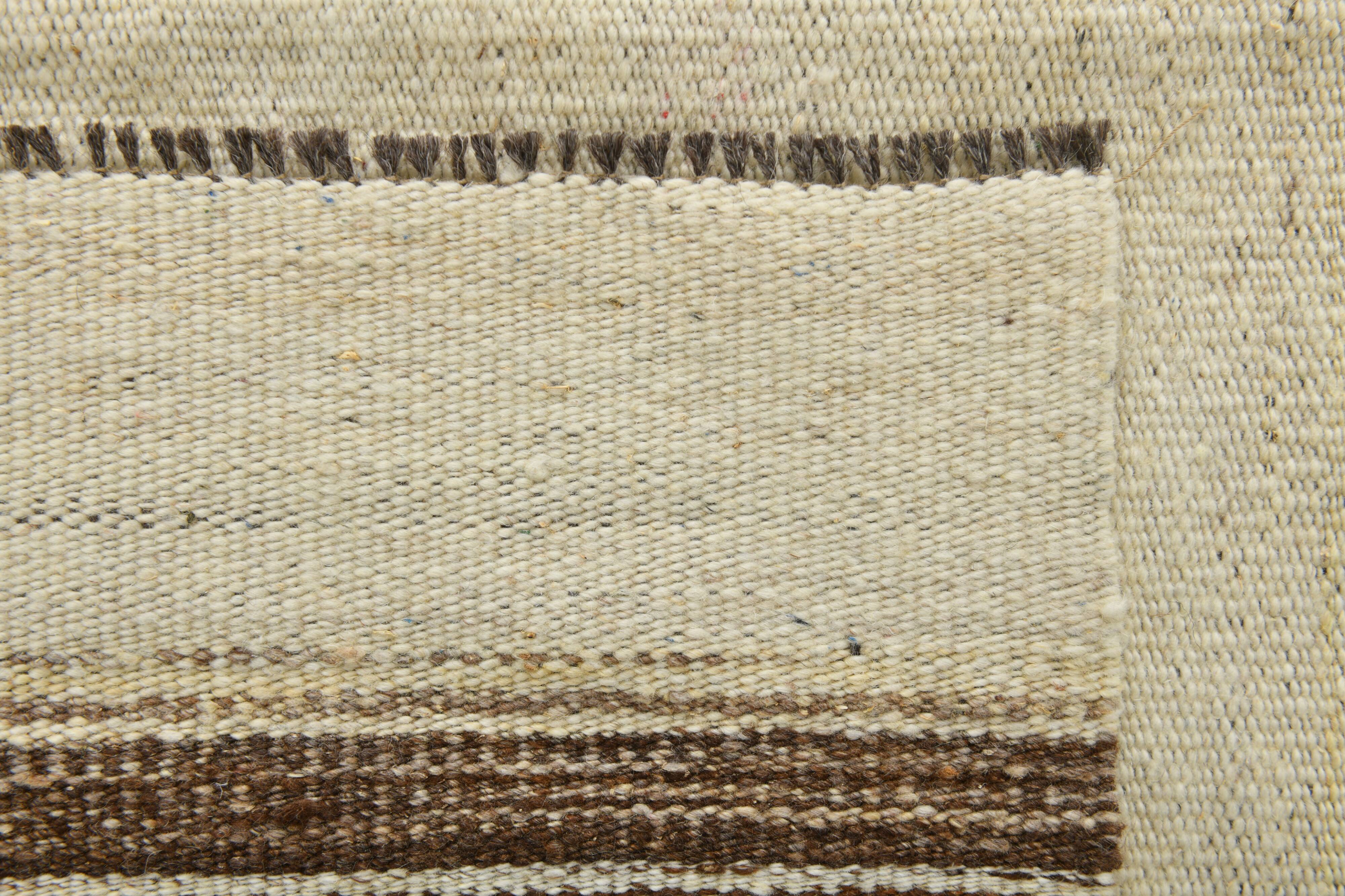9x11 Cream & Brown Striped Large Kilim Rug, 265x334Cm