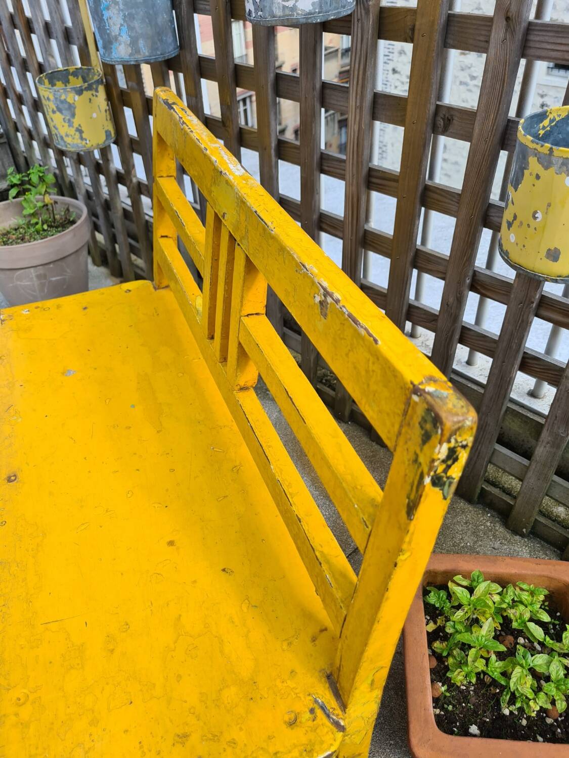 Yellow wooden school bench, 1960s