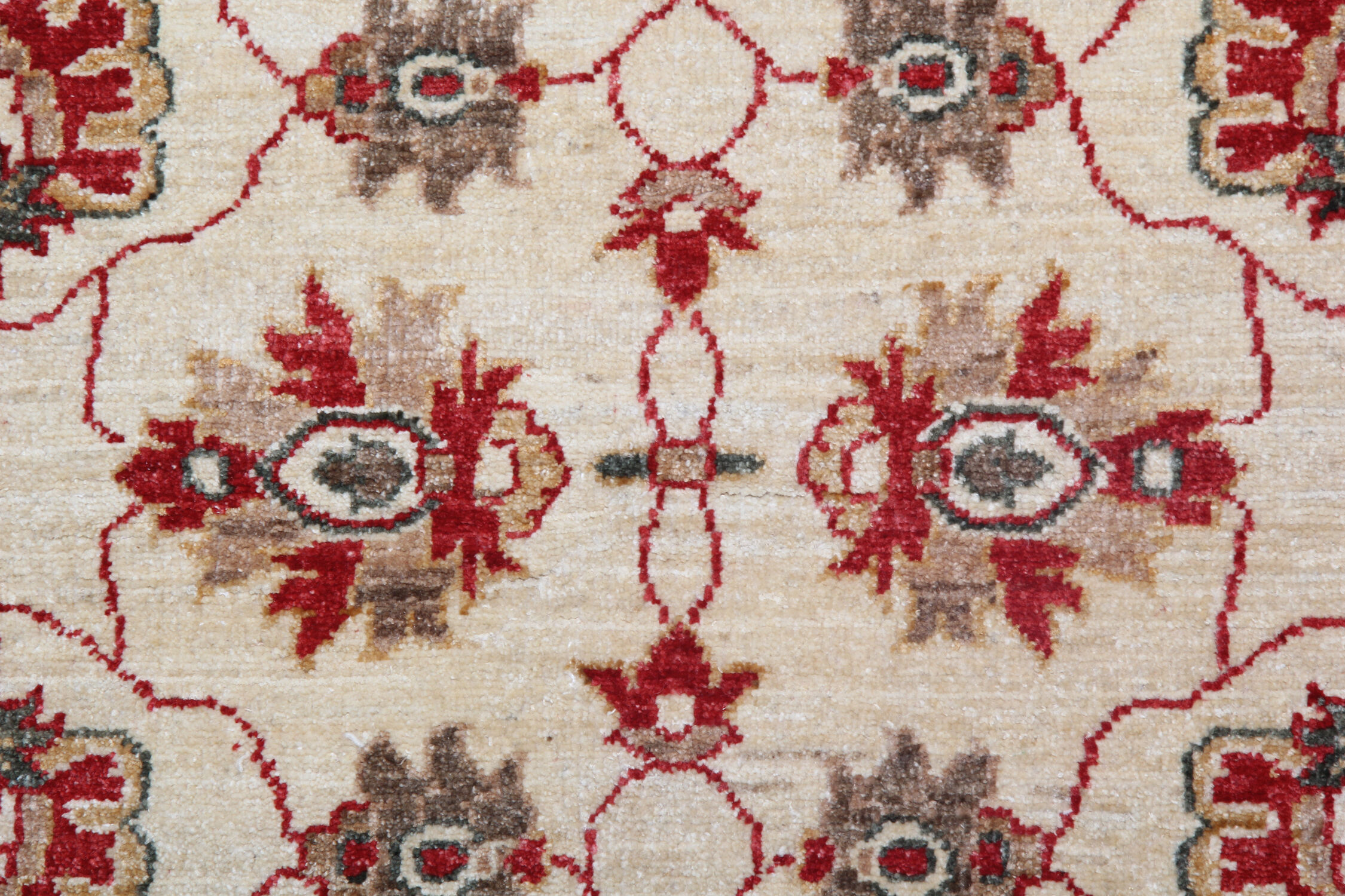 Red beige wool rug handmade oriental carpet traditional living room rug- 86x123cm