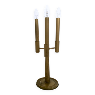 Vintage Three-Arm Brass Table Lamp with a Candelabra Design, Italy