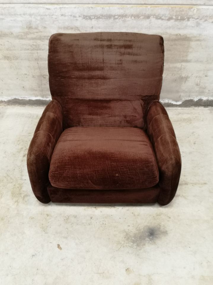 Vintage chocolate velvet armchair 1970 (roset line rock ducaroy)