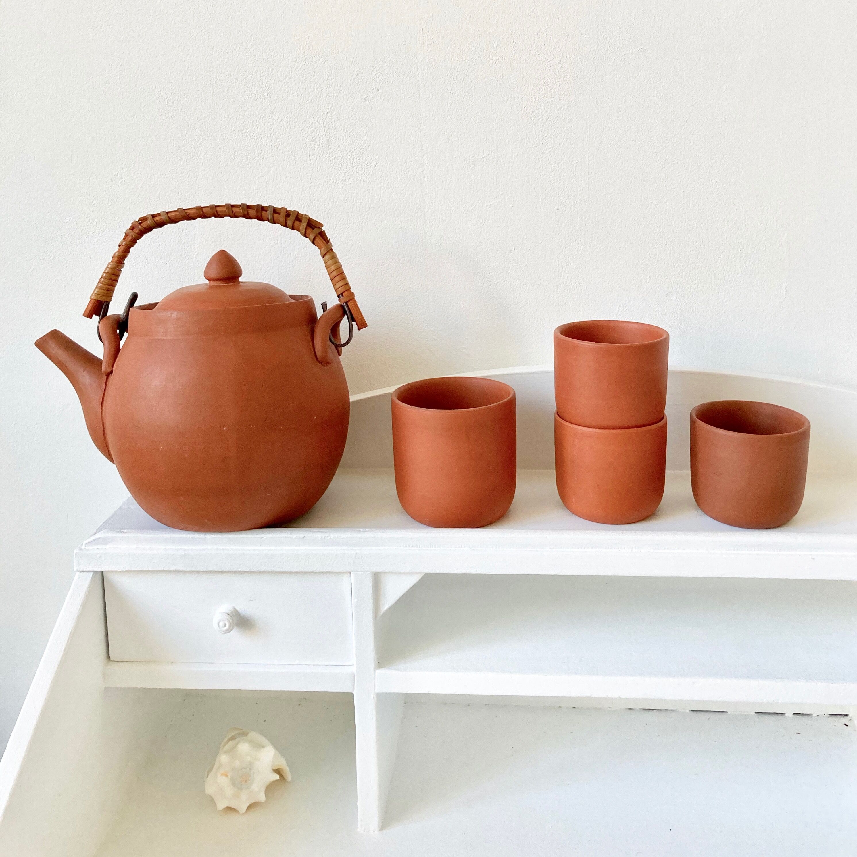 Terracotta tea and rattan teapot 4 cups