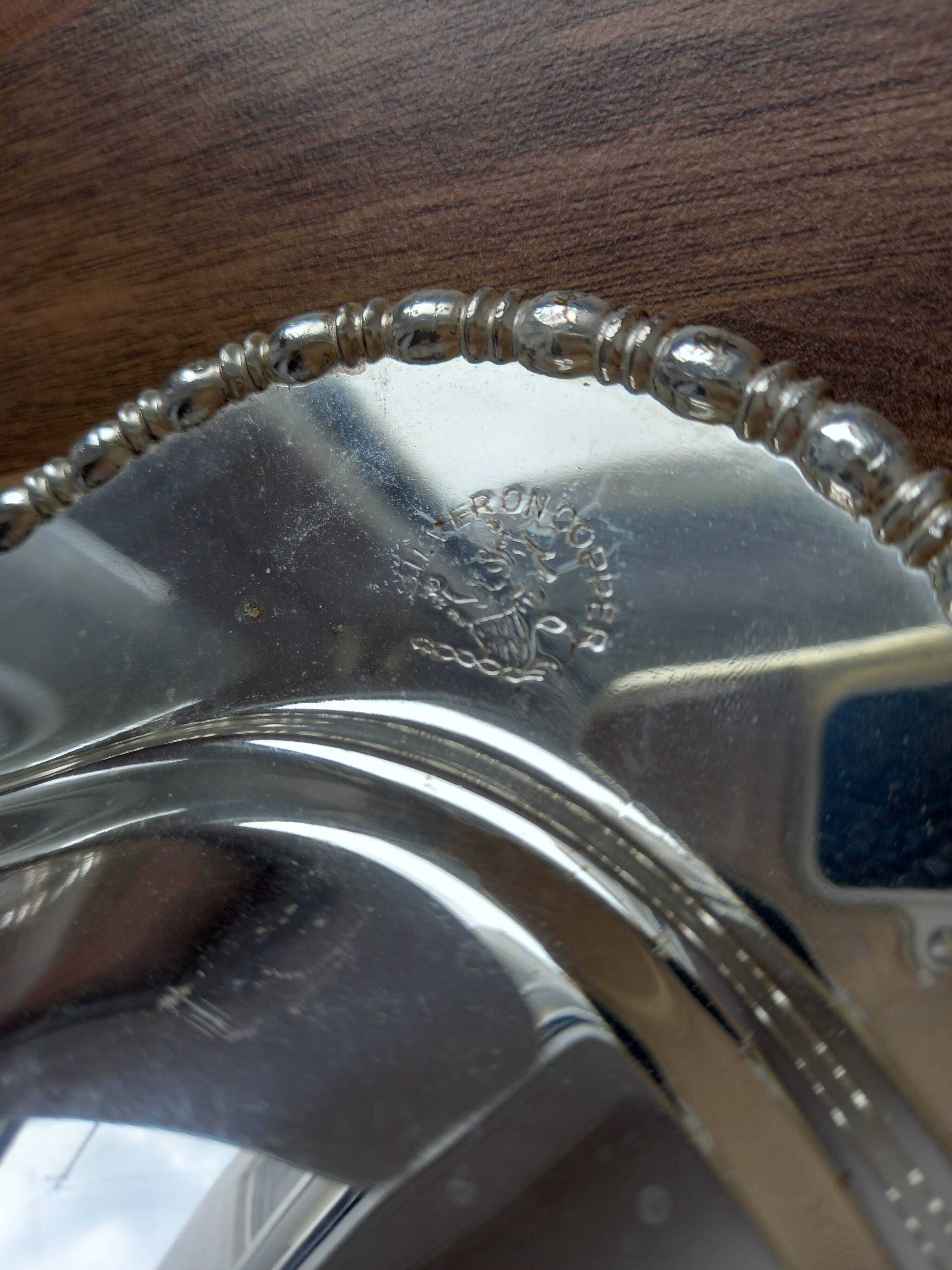 Vintage metal platter "silver on copper"