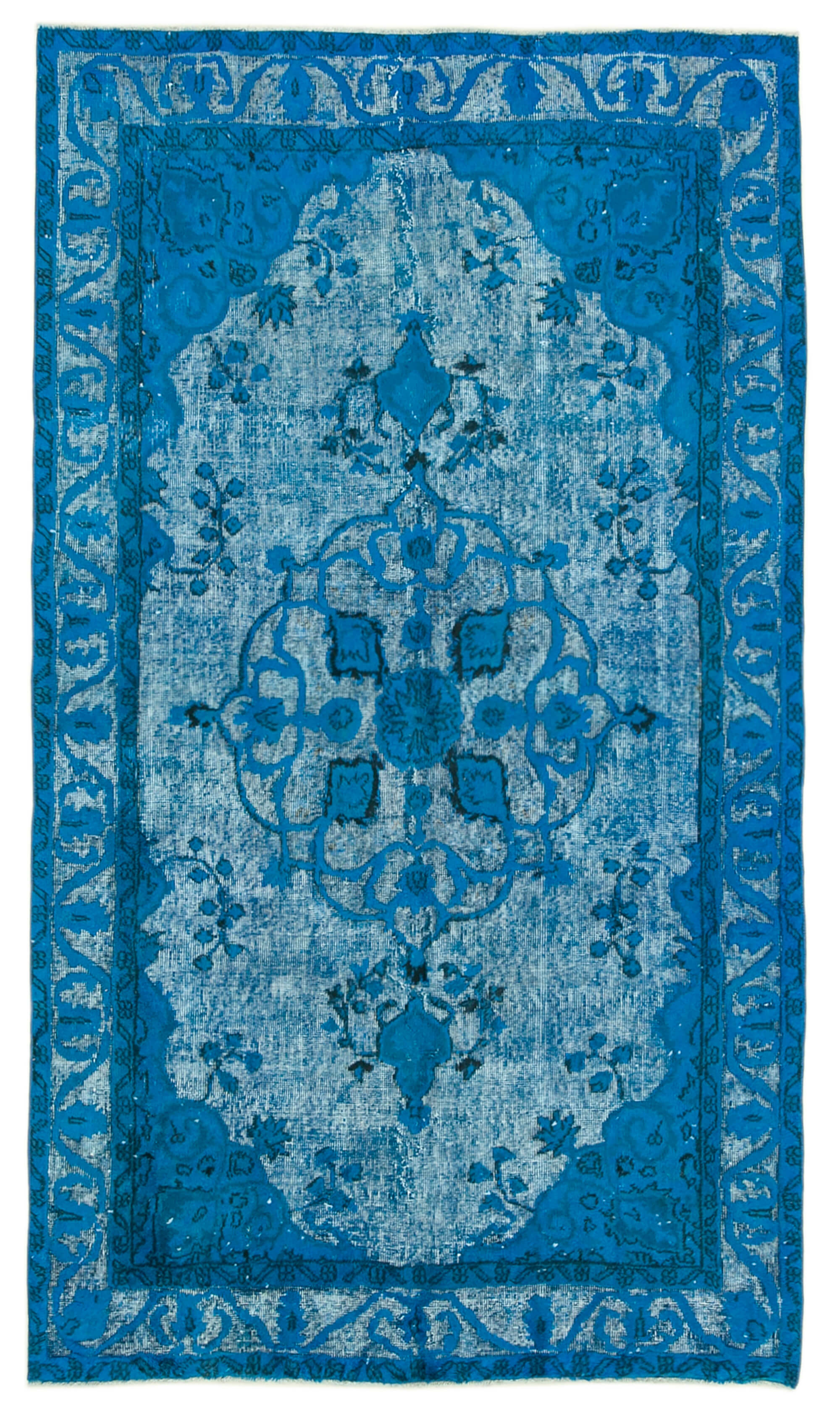 Hand-Knotted Bohemian Turkish 1970s 152 cm x 263 cm Blue Carpet