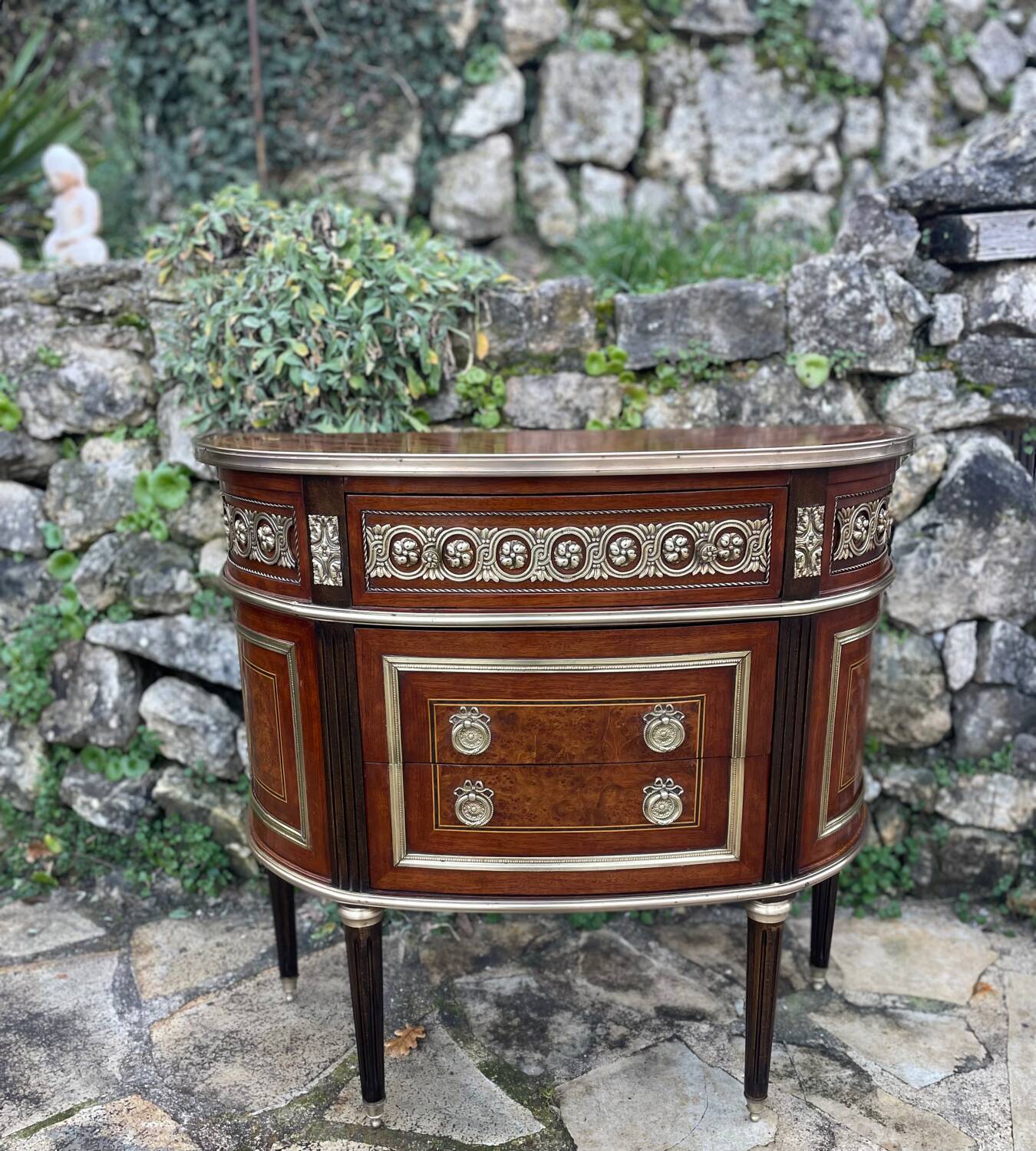 Louis XVI style mahogany and gilded bronze chest of drawers, 20th century