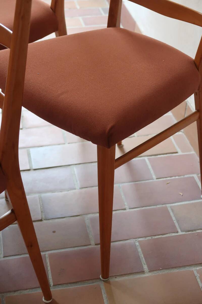 4 vintage Scandinavian chairs in light wood, 1960s.